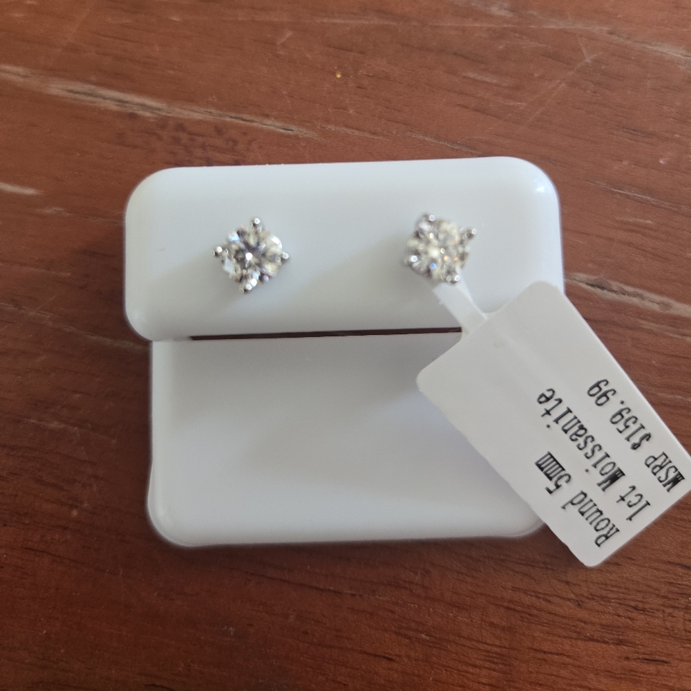 Moissanite Sterling Silver Round Stud Earrings